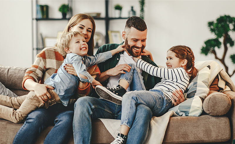 Family all together on the couch