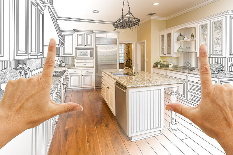 Hands up looking at a space with remodel designs